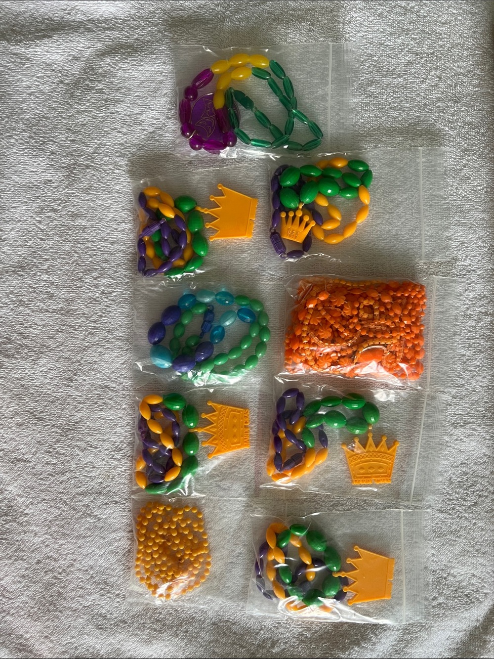 Mardi Gras Bead Necklaces and Crowns - Purple, Green, Yellow